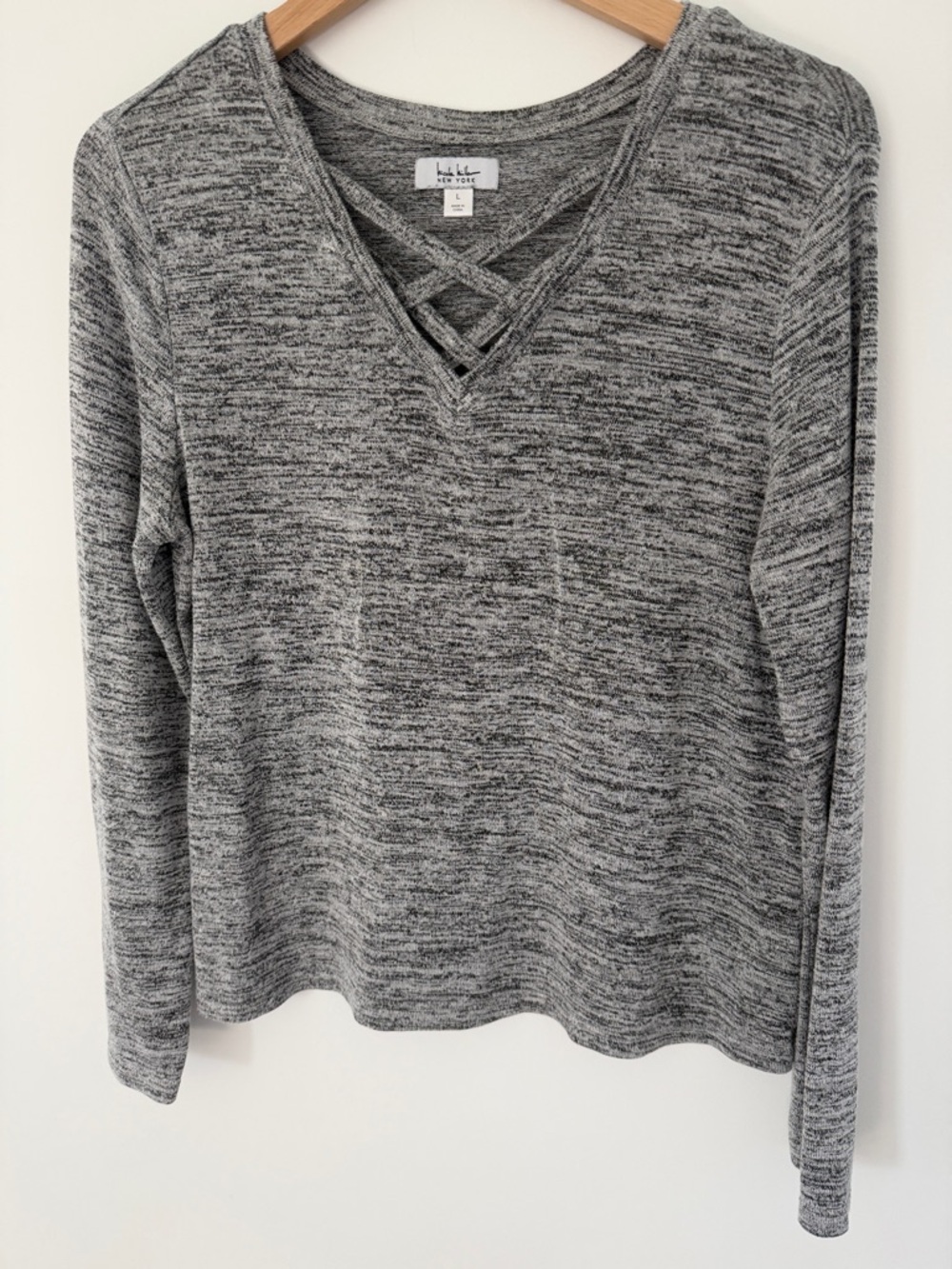 Nicole Miller Crisscross V-Neck Sweater - Heather Gray Size Large
